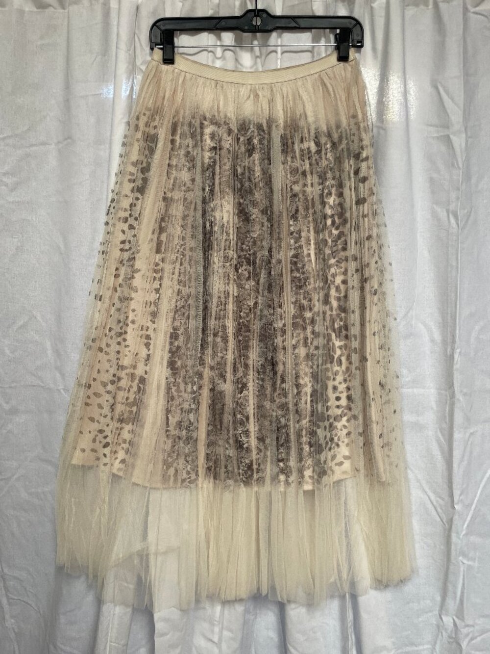 Origami by Vivien Beige Tulle & Animal Print Midi Skirt Overlay